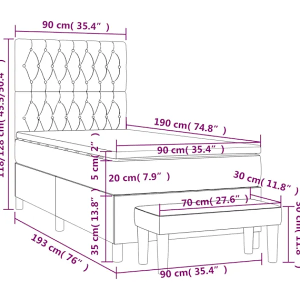 vidaXL Sängar>Ramsäng med madrass mörk 90x190 cm tyg