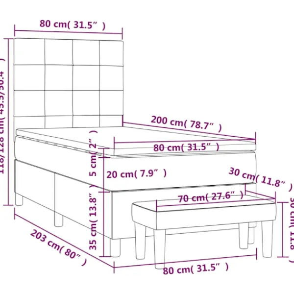 vidaXL Sängar>Ramsäng med madrass 80x200 cm tyg
