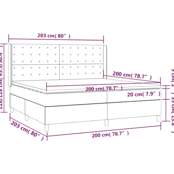 vidaXL Sängar>Ramsäng med madrass & LED 200x200 cm tyg