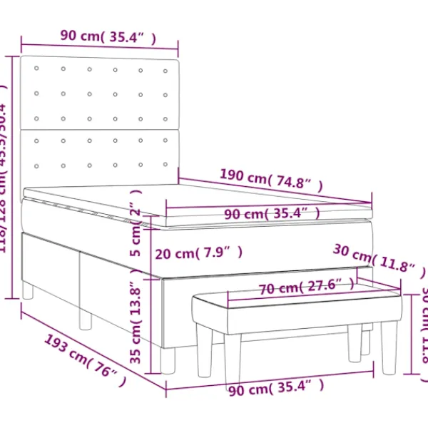 vidaXL Sängar>Ramsäng med madrass 90x190 cm tyg