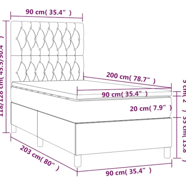 vidaXL Sängar>Ramsäng med madrass 90x200 cm tyg