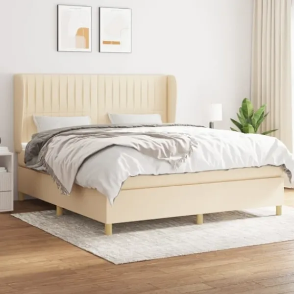 vidaXL Sängar>Ramsäng med madrass gräddvit 160x200 cm tyg