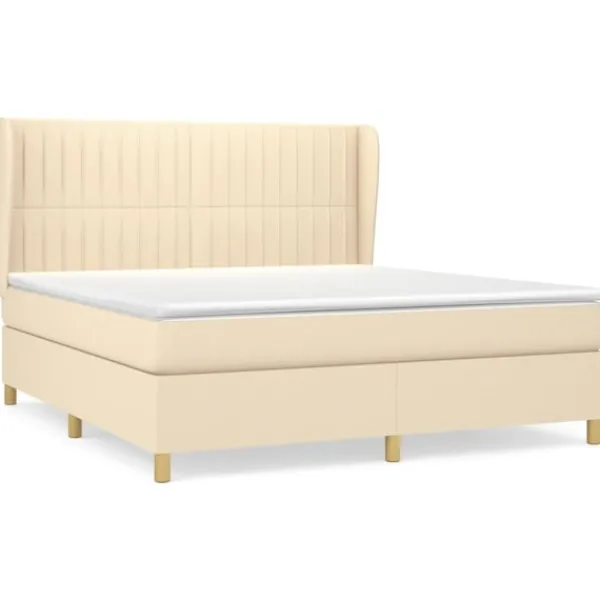 vidaXL Sängar>Ramsäng med madrass gräddvit 160x200 cm tyg