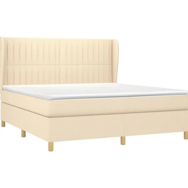 vidaXL Sängar>Ramsäng med madrass gräddvit 160x200 cm tyg