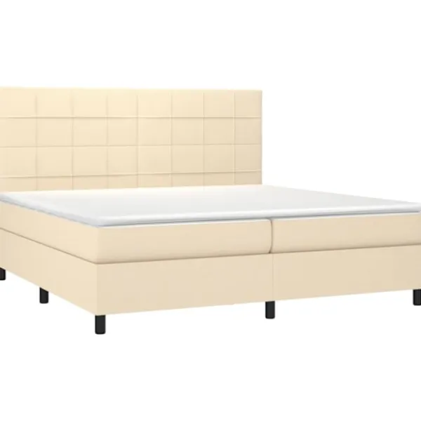 vidaXL Sängar>Ramsäng med madrass & LED gräddvit 200x200 cm tyg