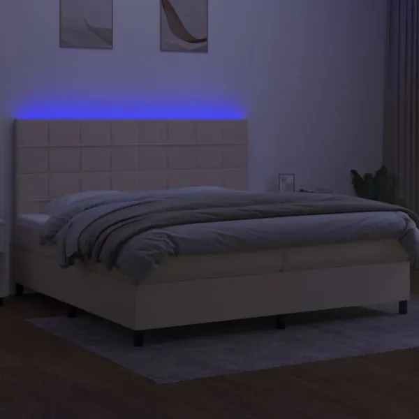 vidaXL Sängar>Ramsäng med madrass & LED gräddvit 200x200 cm tyg
