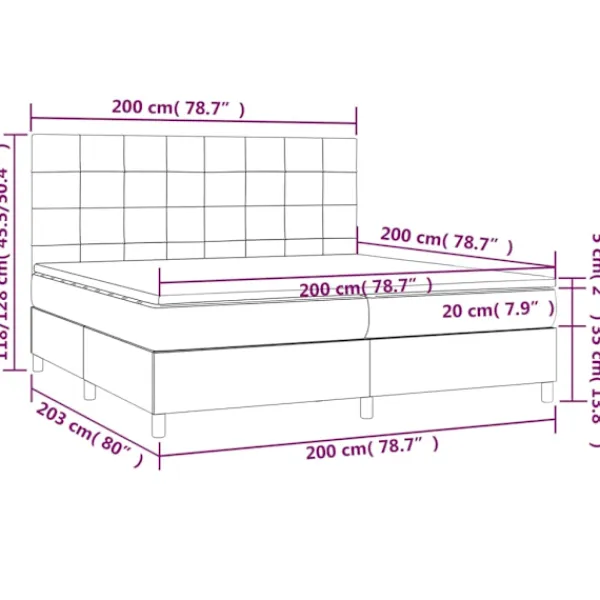 vidaXL Sängar>Ramsäng med madrass & LED gräddvit 200x200 cm tyg