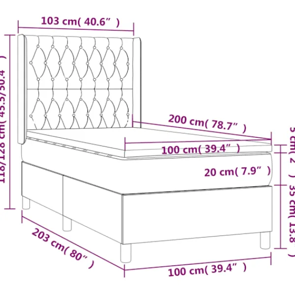 vidaXL Sängar>Ramsäng med madrass & LED 100x200 cm tyg