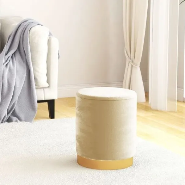 vidaXL Sittpuffar>Rund förvaringspall aprikos sammet 31 x 37 cm