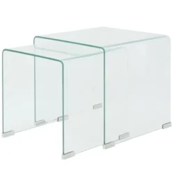 vidaXL Småbord>Satsbord 2 st bord härdat klarglas