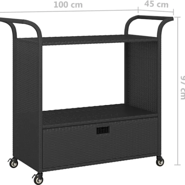 vidaXL Småbord>Serveringsvagn med låda 100x45x97 cm konstrotting