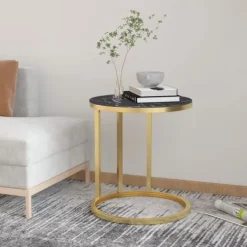 vidaXL Småbord>Sidobord och svart marmor 45 cm härdat glas