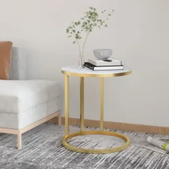 vidaXL Småbord>Sidobord och vit marmor 45 cm härdat glas