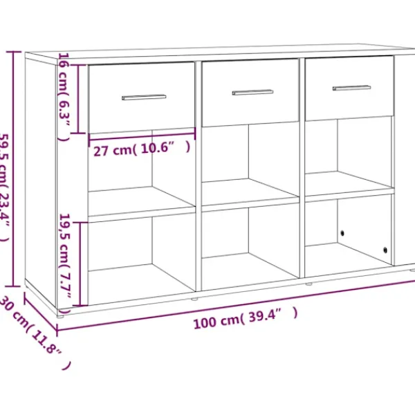 vidaXL Sideboards>Sidobord rökfärgad ek 100x30x59,5 cm konstruerat trä