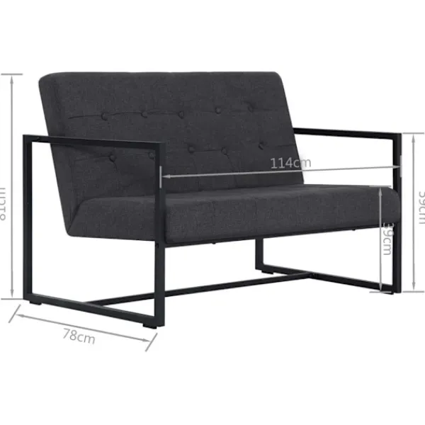vidaXL Soffor>2-sitssoffa med armstöd mörk stål och tyg