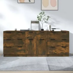 vidaXL Sideboards>Skänk 3 delar rökfärgad ek konstruerat trä