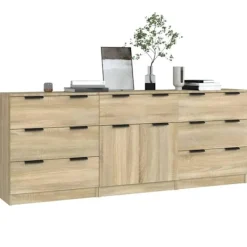 vidaXL Sideboards>Skänk 3 delar sonoma-ek konstruerat trä