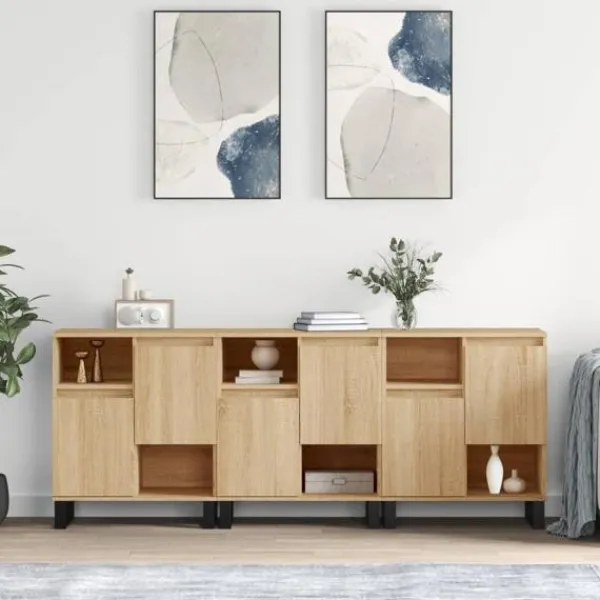 vidaXL Sideboards>Skänk 3 delar Sonoma ek konstruerat trä