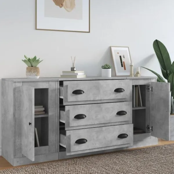 vidaXL Sideboards>Skänk 3 st betong konstruerat trä