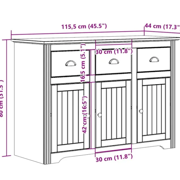 vidaXL Byråer>Skänk BODO 115,5x44x80 cm massiv furu
