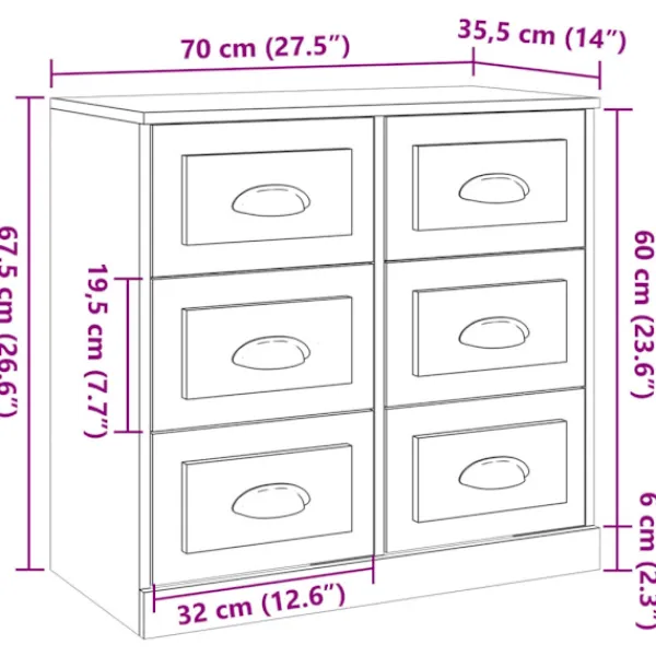 vidaXL Byråer>Skänk ek 70x35,5x67,5 cm konstruerat trä