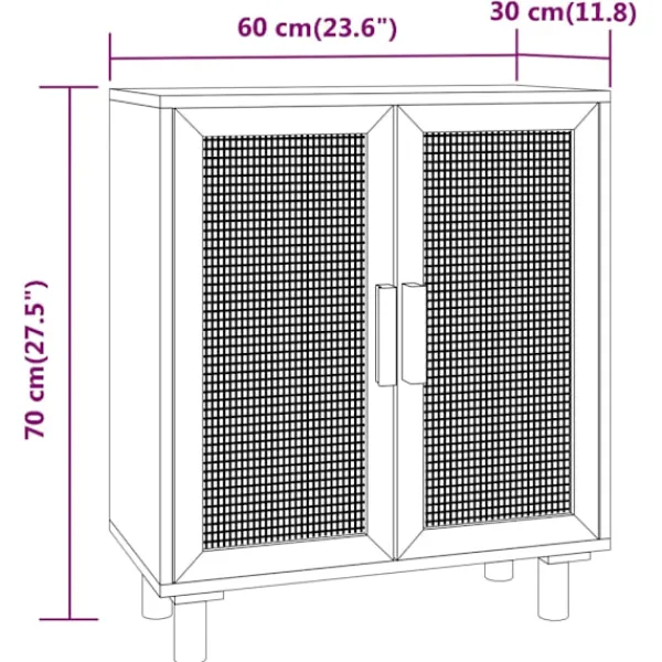 vidaXL Skåp>Skänk 60x30x70 cm massiv furu och naturlig rotting
