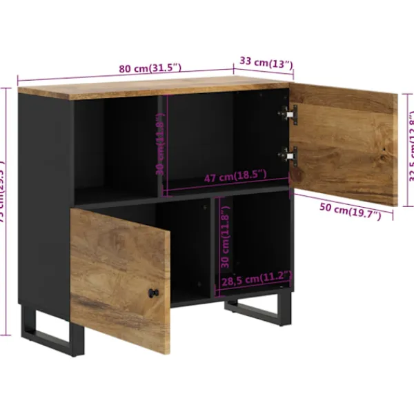 vidaXL Sideboards>Skänk med 2 dörrar 80x33x75 cm massivt mangoträ
