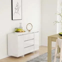 vidaXL Sideboards>Skänk med 3 lådor högglans 120x41x75 cm konstruerat trä