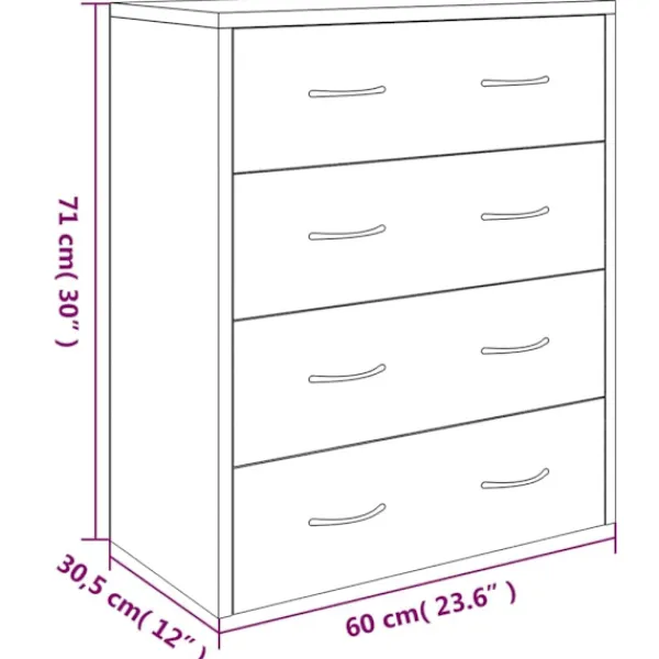 vidaXL Byråer>Skänk med 4 lådor 60x30,5x71 cm sonoma