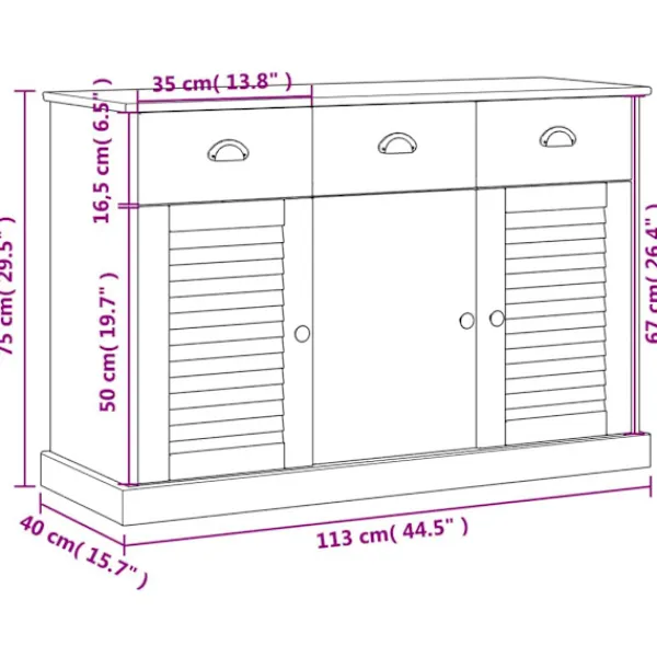 vidaXL Sideboards>Skänk med lådor VIGO 113x40x75 cm massiv furu