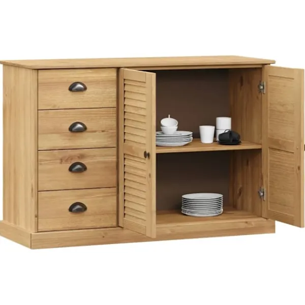vidaXL Sideboards>Skänk med lådor VIGO 113x40x75 cm massiv furu