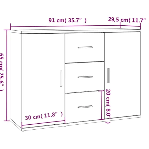 vidaXL Sideboards>Skänk sonoma-ek 91x29,5x65 cm konstruerat trä