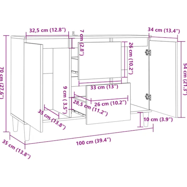 vidaXL Byråer>Skänk 101x35x70 cm konstruerat trä