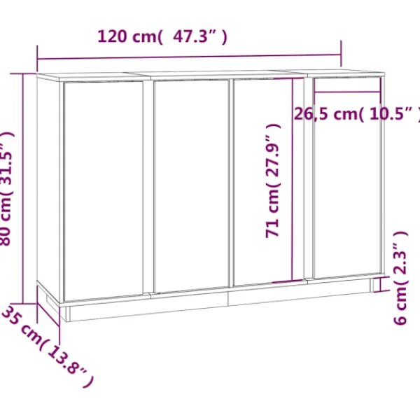 vidaXL Sideboards>Skänk vit 120x35x80 cm massiv furu