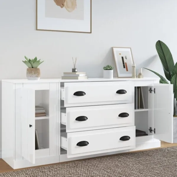 vidaXL Sideboards>Skänkar 3 delar högglans konstruerat trä