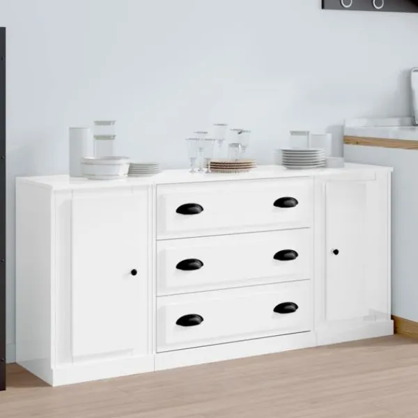 vidaXL Sideboards>Skänkar 3 delar högglans konstruerat trä