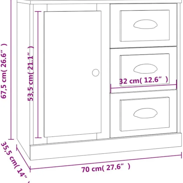 vidaXL Sideboards>Skänkar 2 delar högglans konstruerat trä