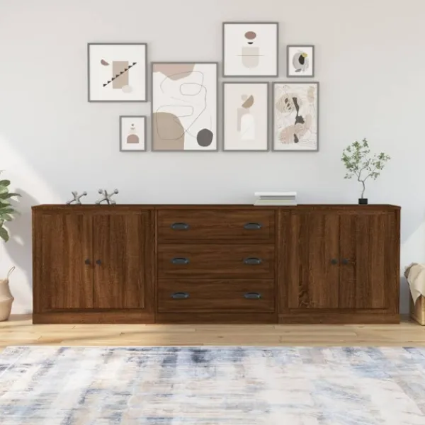 vidaXL Sideboards>Skänkar 3 st ek konstruerat trä