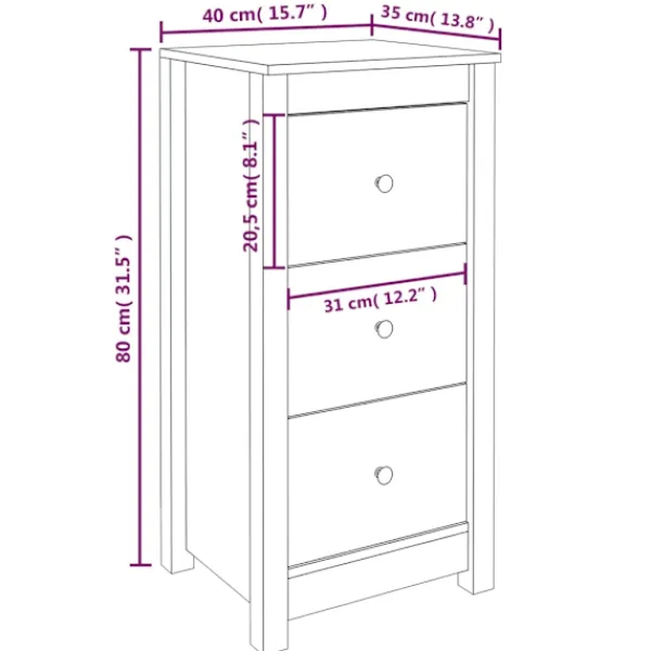 vidaXL Sängar>Skänkar 2 st 40x35x80 cm massiv furu