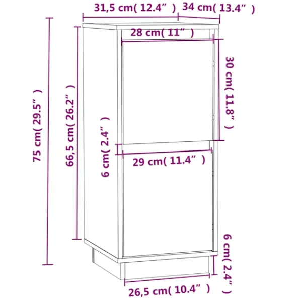 vidaXL Skåp>Skänkar 2 st 31,5x34x75 cm massiv furu
