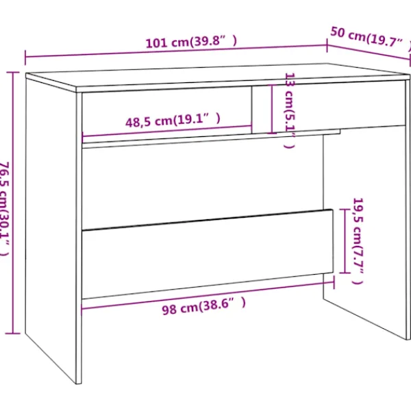 vidaXL Kontorsmöbler>Skrivbord 101x50x76,5 cm konstruerat trä