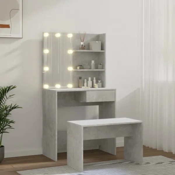 vidaXL Sminkbord>Sminkbord LED betong konstruerat trä