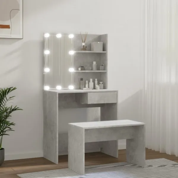 vidaXL Sminkbord>Sminkbord LED betong konstruerat trä