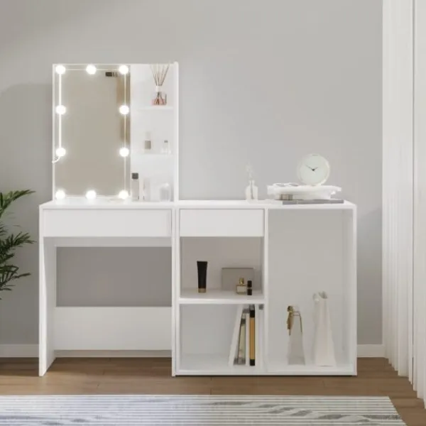 vidaXL Sminkbord>Sminkbord LED med skåp konstruerat trä