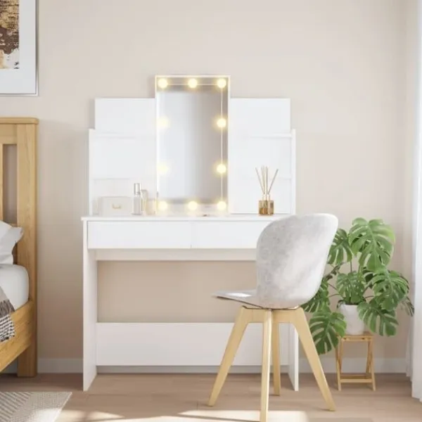 vidaXL Sminkbord>Sminkbord med LED 96x40x142 cm