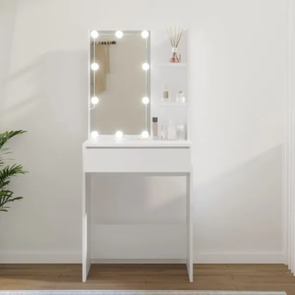 Sminkbord>vidaXL Sminkbord med LED Vit 60x40x140 cm