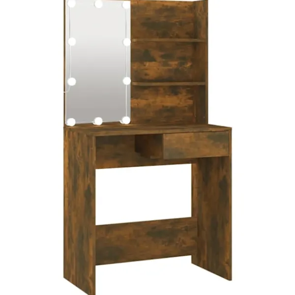 vidaXL Sminkbord>Sminkbord med LED rökfärgad ek 74,5x40x141 cm