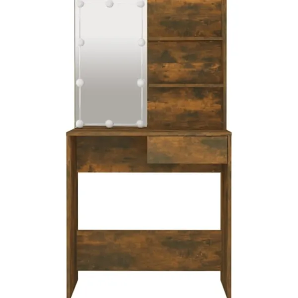 vidaXL Sminkbord>Sminkbord med LED rökfärgad ek 74,5x40x141 cm