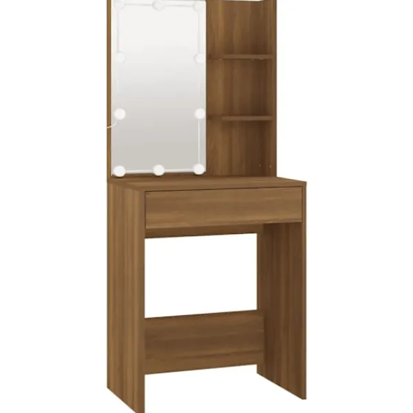 vidaXL Sminkbord>Sminkbord med LED ek 60x40x140 cm