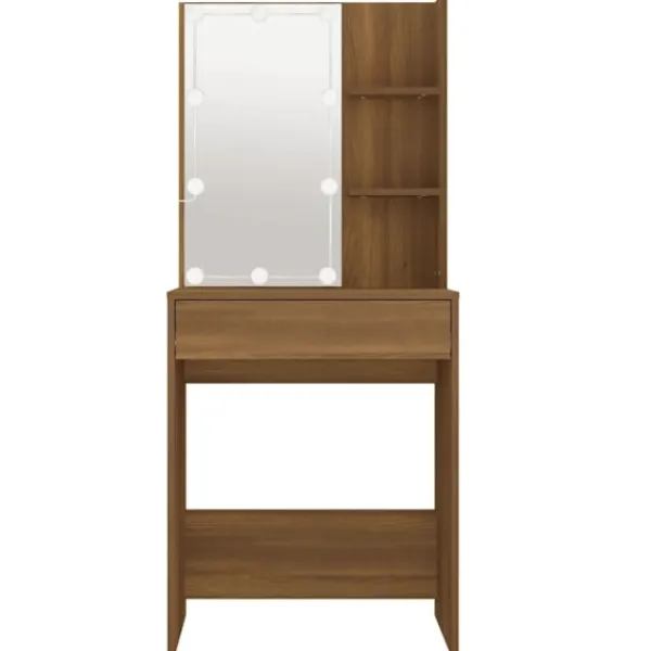 vidaXL Sminkbord>Sminkbord med LED ek 60x40x140 cm